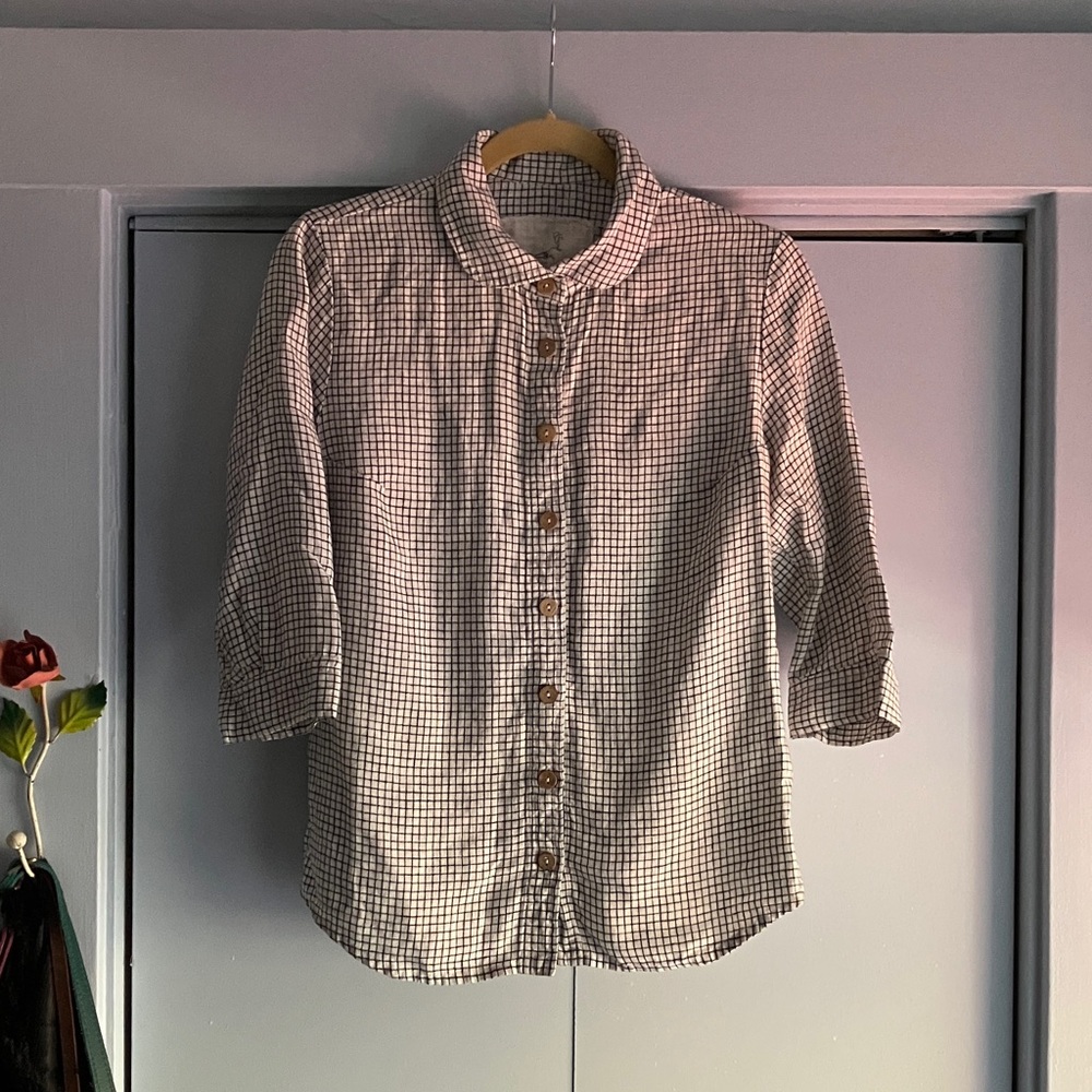notPERFECTLINEN Women's White and Black Checked Button-Down Shirt